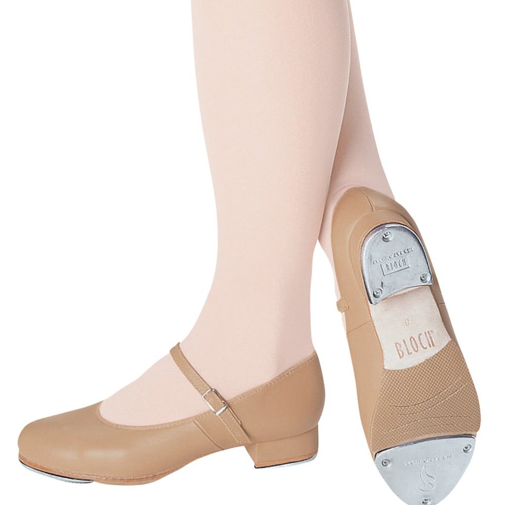 Bloch S0302L tap shoe tan leather upper sole low heel ankle strap 4 girls new